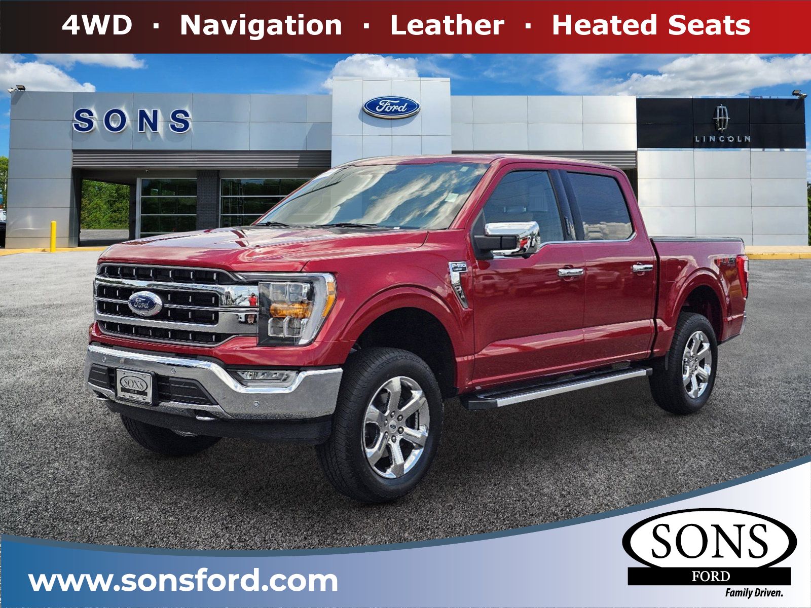 Used, 2022 Ford F-150 Lariat, Red, P1601-1