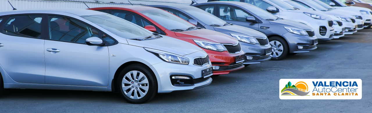 Certified pre-owned cars lined up at Valencia Auto Center in Santa Clarita Valley