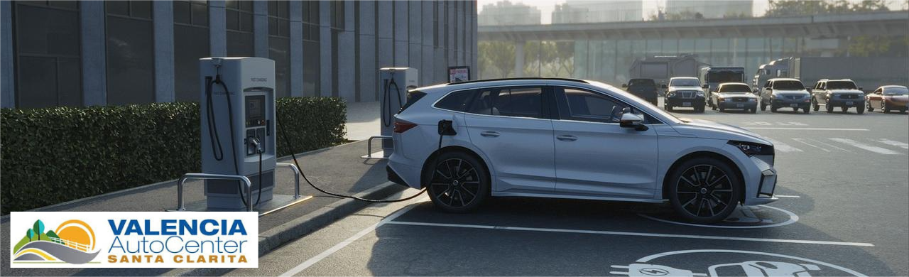 Electric vehicle charging at a station in California