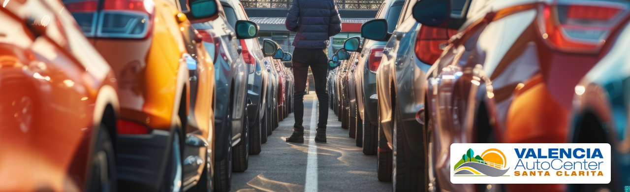 Customers browsing cars with sales staff at one of Valencia Auto Center’s Santa Clarita dealerships