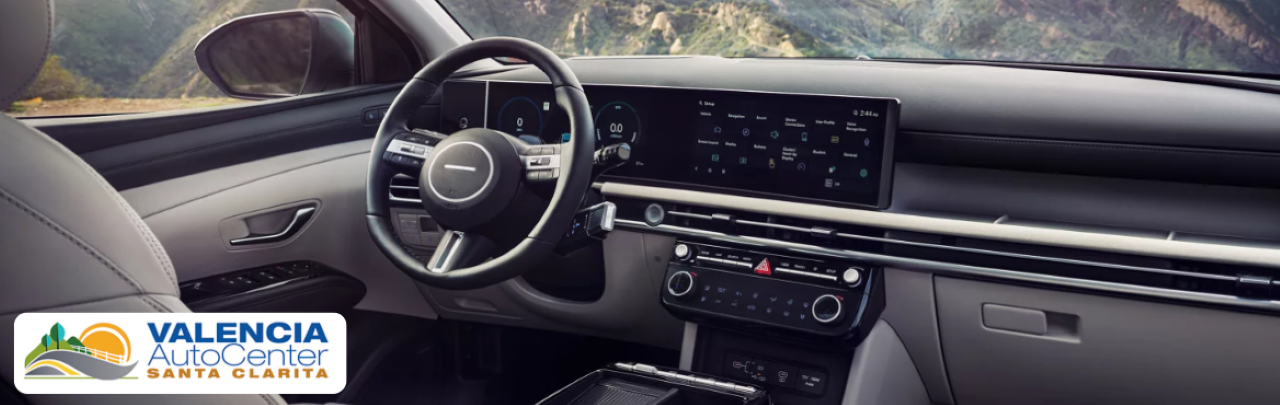 The Hyundai showroom in Valencia Auto Center is displaying a lineup of new Hyundai SUVs and sedans.