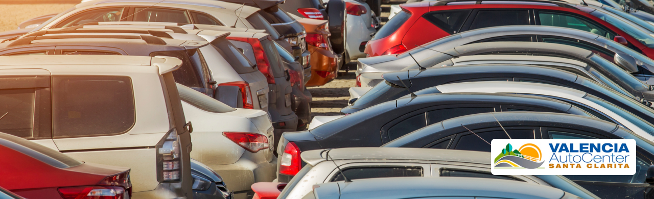 Used cars lined up at Valencia Auto Center in the Santa Clarita Valley