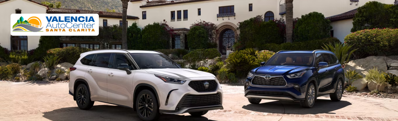 Used Toyota Highlander Hybrid displayed at Valencia Auto Center within the one magic mile in Santa Clarita.